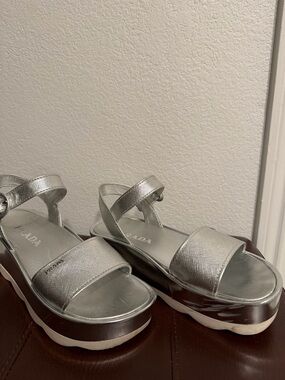 Prada Metallic Silver Platform Sandals